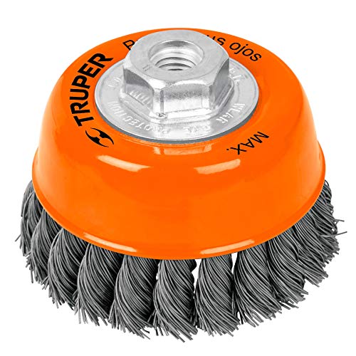 Carda copa 3' alambre trenzado grueso, eje 5/8'-11, Truper 17529