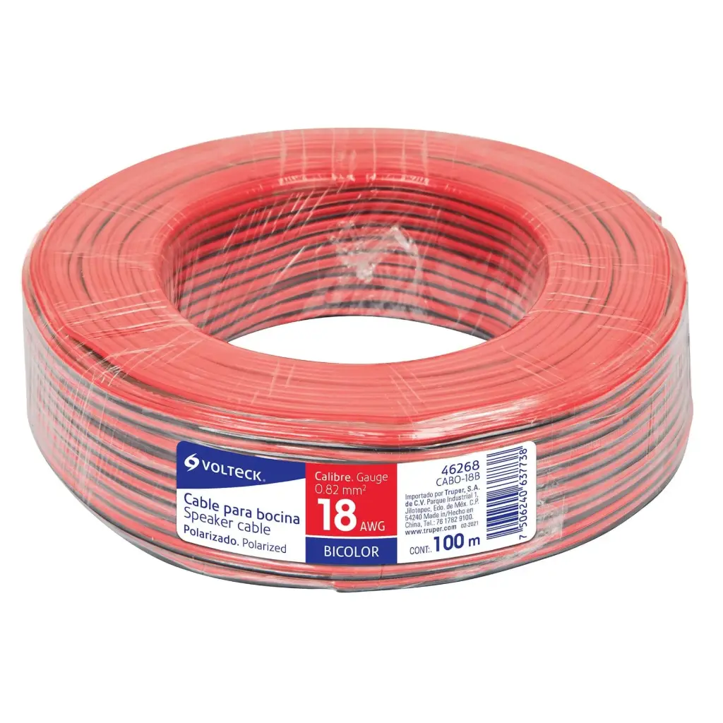CABLE POLARIZADO BICOLOR P/BOCINA 18AWG VOLTECK ROLLO 46268