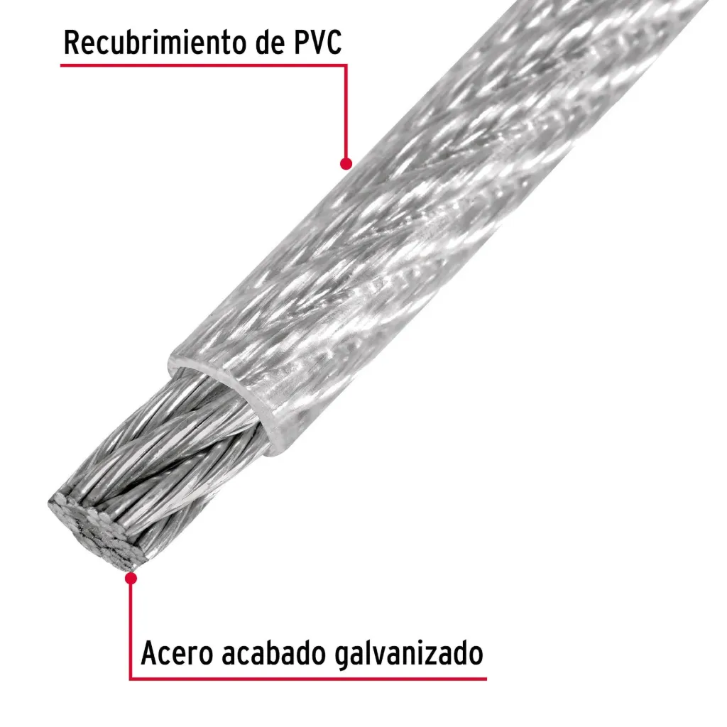 CABLE DE ACERO GALV RECUBIERTO DE PCV 7X7 HILOS 1/8 FIERO (TRUPER) 44219