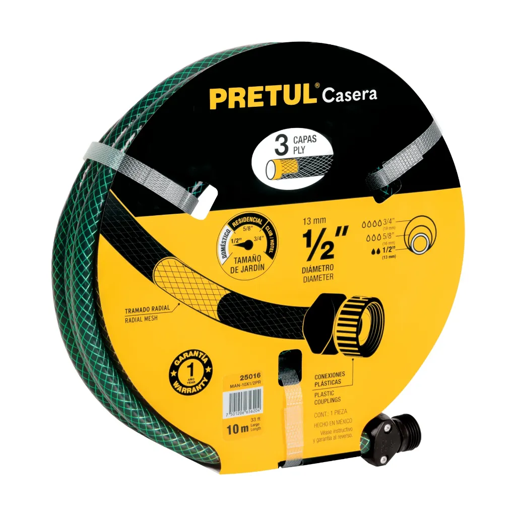 MANGUERA 1/2X10M 3 CAPAS, CONEXIONES PLASTICAS PRETUL CASERA (TRUPER) 25016