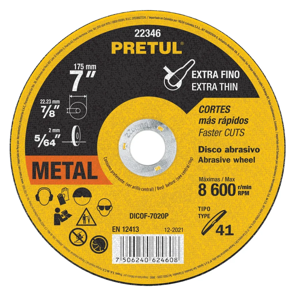 [22346] DISCO DE CORTE EXTRAFINO METAL 7" 2MM PRETUL (TRUPER) 22346