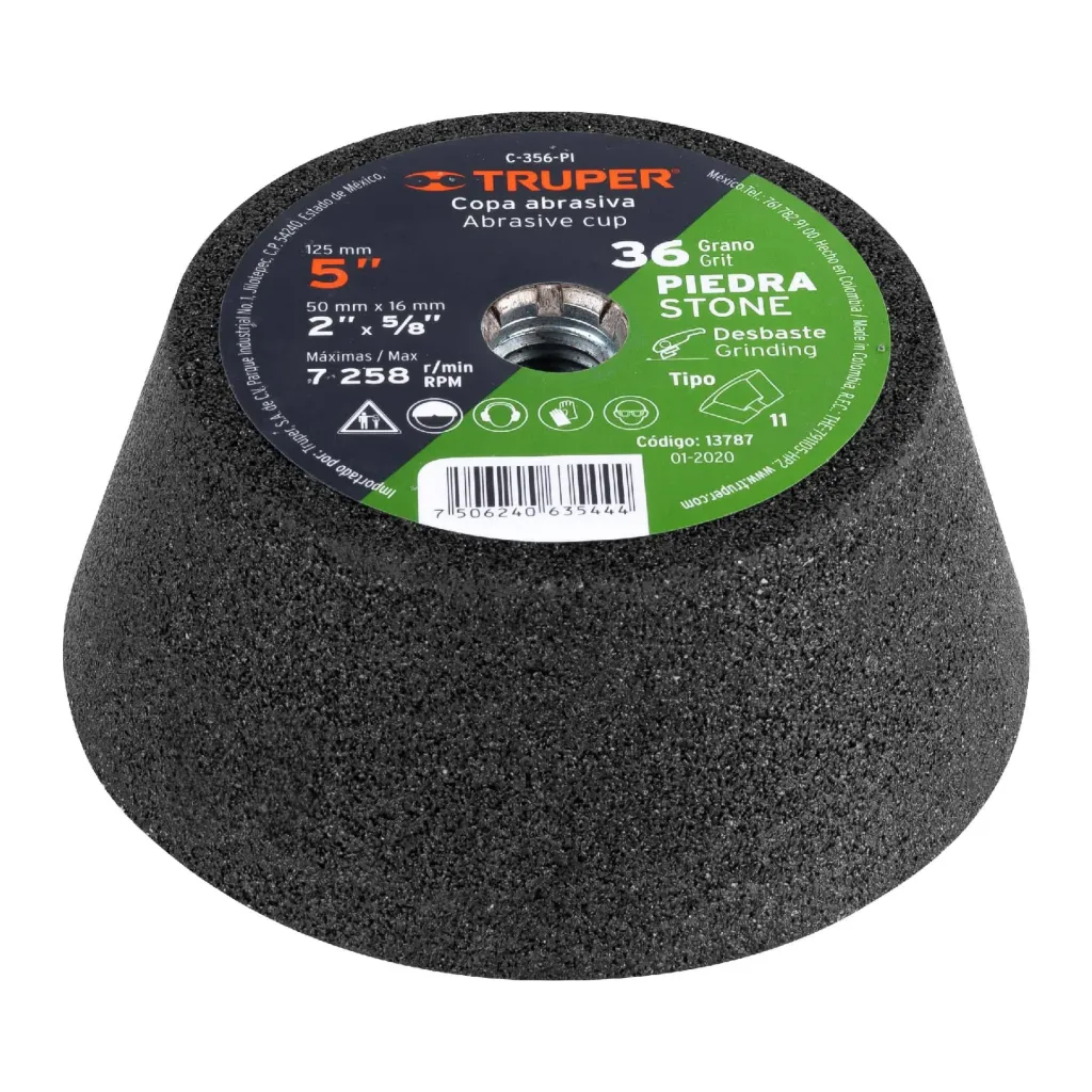 COPA PARA DESBASTE DE PIEDRA 5" ACABADO MEDIO G36 5/8 TRUPER 13787