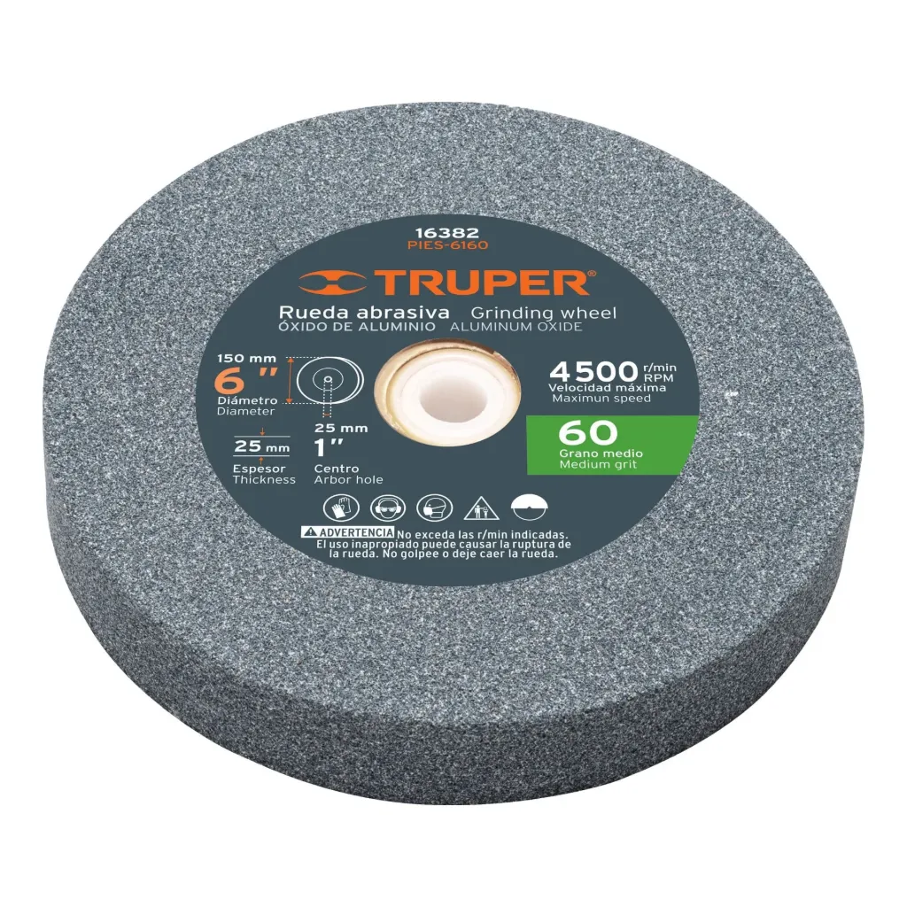 PIEDRA PARA ESMERIL 6"x 1" OXIDO DE ALUMINIO GRANO 60, TRUPER 16389