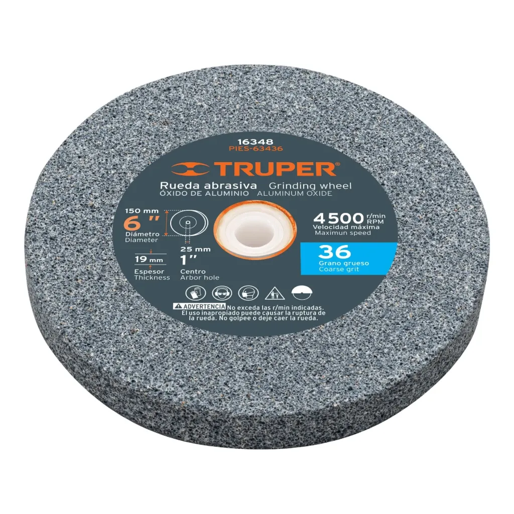 PIEDRA PARA ESMERIL 6" x 3/4" OXIDO DE ALUMINIO GRANO 36, TRUPER 16348