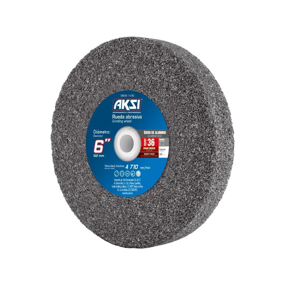 RUEDA ABRASIVA P/ESMERIL OXIDO ALUMINIO 6" x 3/4" x 1" GRANO 36 AKSI 114702