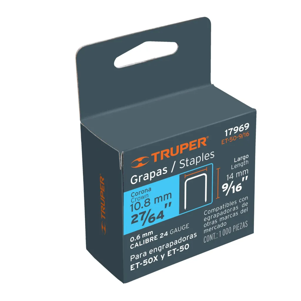 CAJA CON 1000 GRAPAS 9/16 CORONA 10.5mm TRUPER 17969