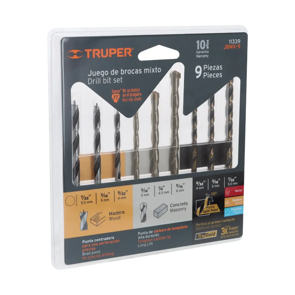 JUEGO DE BROCA MADERA/METAL/PLASTICO/CONCRETO 5/32-5/16" 9PZ TRUPER EXPERT 11339