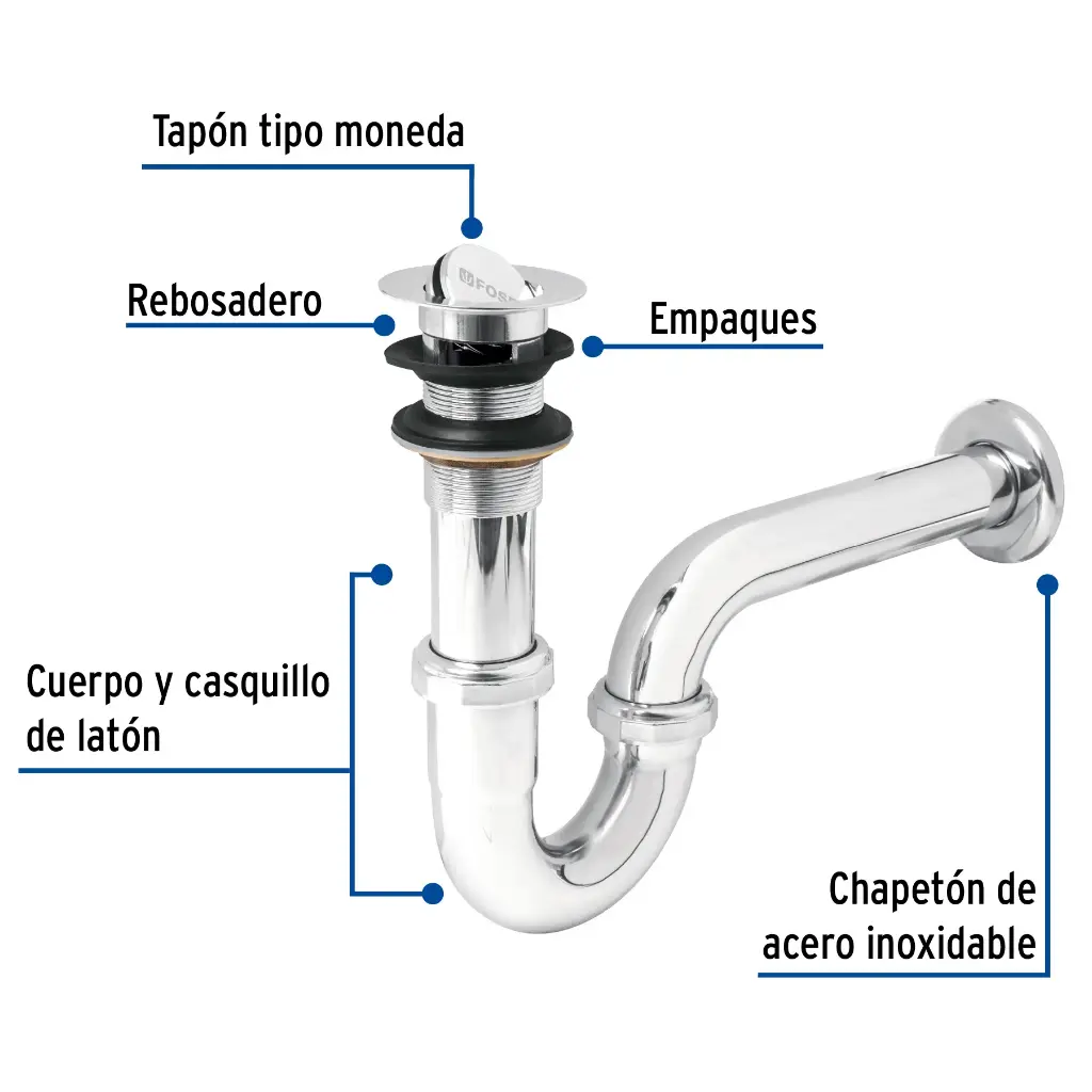 [49337] Céspol 1-1/4', contra tipo moneda, latón cromo, para lavabo Foset TRUPER 49337