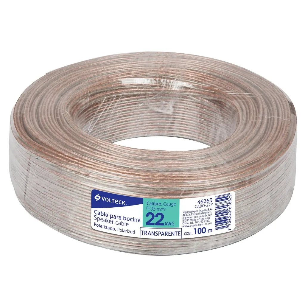 CABLE DUPLEX POLARIZADO TRANSPARENTE PARA BOCINA 22AWG VOLTECK 046265
