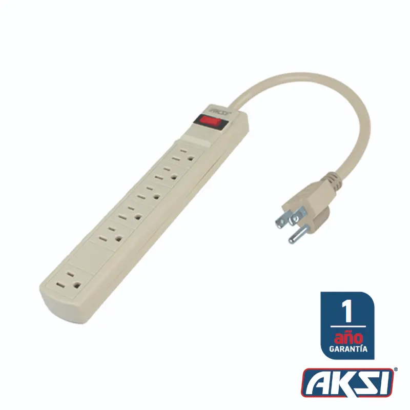 [118972] Barra multicontacto 6 entrad cable 75 cm 14 AWG, 450 Joules AKSI 118972