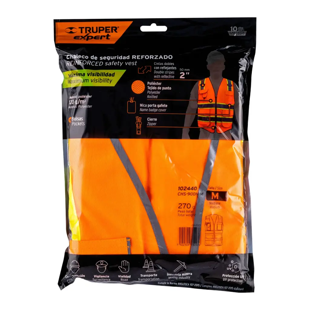 [102440] Chaleco de seguridad de alta visibilidad, naranja, M, EXPERT 102440