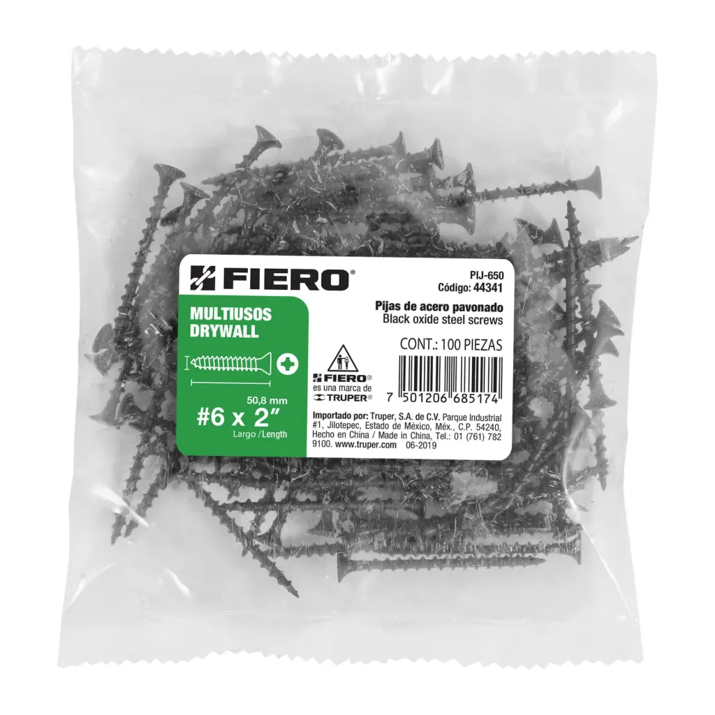 BOLSA 100 PIEZAS pijas #6 x 2'cabeza plana phillips multiusos FIERO TRUPER 44341