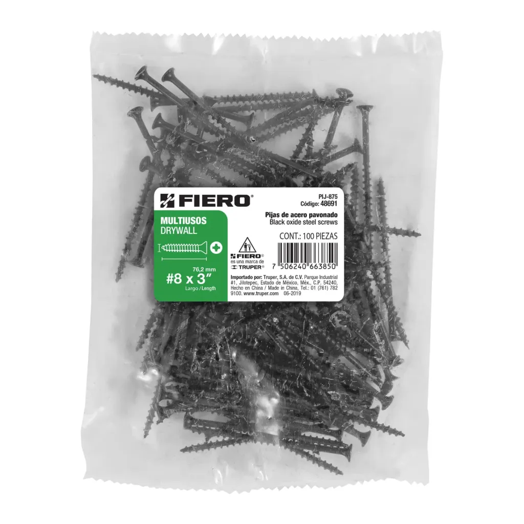 BOLSA 100 PIEZAS pijas #8 x 3' cabeza plana phillips multiusos FIERO TRUPER 48691
