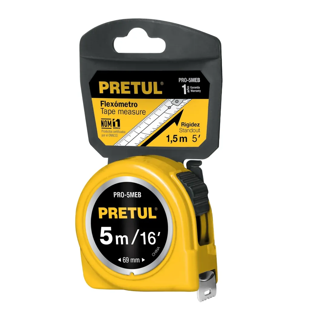 Flexómetro amarillo 5 m cinta 19 mm, en tarjeta Pretul TRUPER 21606
