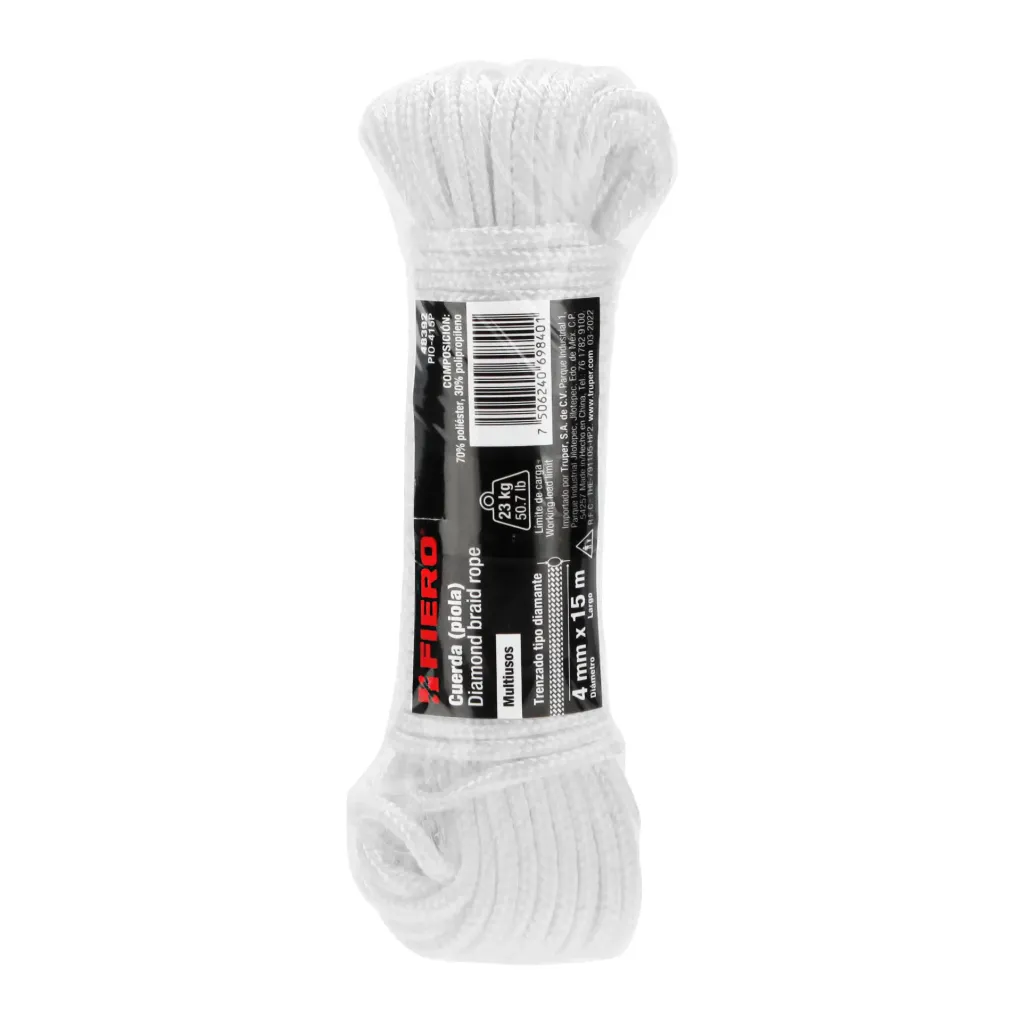 CUERDA (PIOLA) DE POLIESTER BLANCA 15MX4MM FIERO (TRUPER) 48393