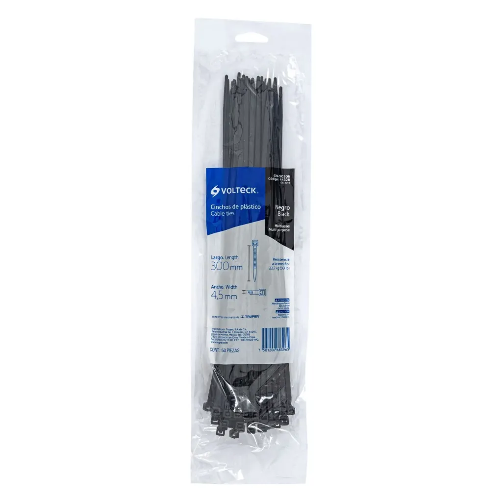[44328] CINCHO 4.5MM 30CM NEGRO 50PZ VOLTECK (TRUPER) 44328