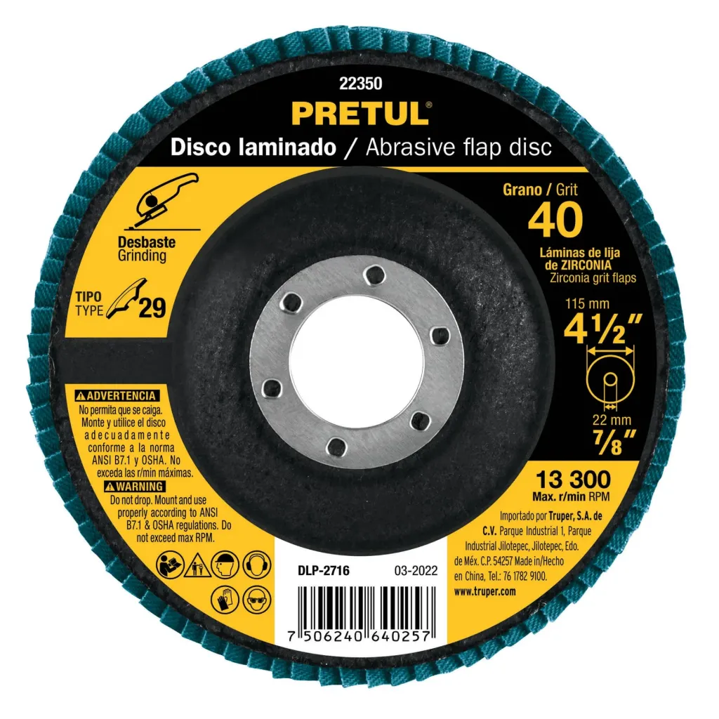 [22350] DISCO LAMINADO 4 1/2" GRANO 40 PRETUL (TRUPER) 22350