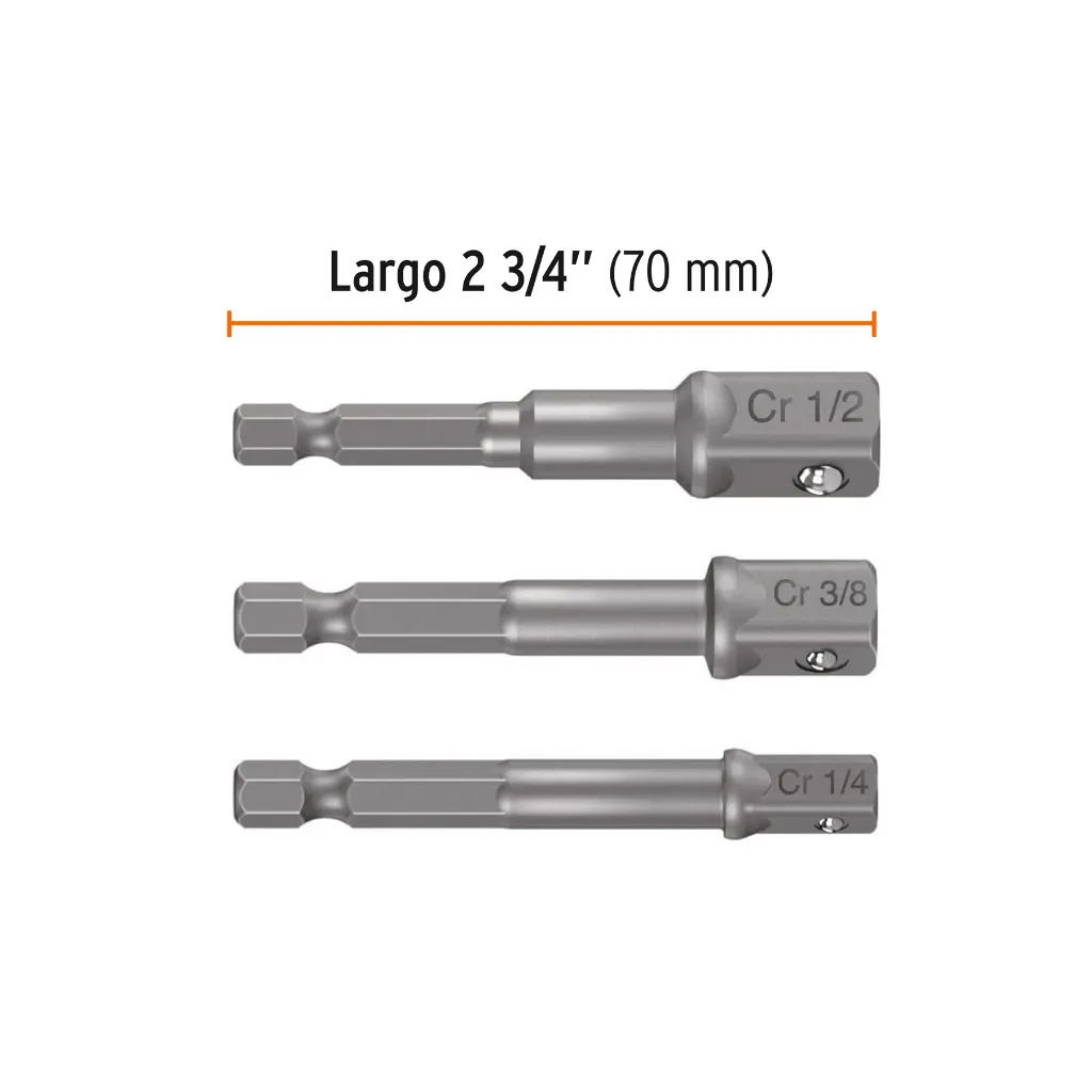 [10752] JUEGO DE 3 ADAPTADORES PARA DADO 2 3/4" LARGO TRUPER 10752