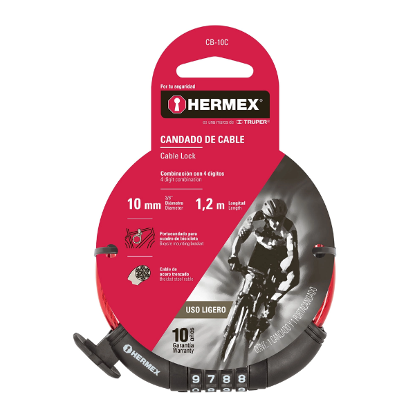 [43925] CANDADO DE CABLE 10MM DE COMBINACION 43925 HERMEX