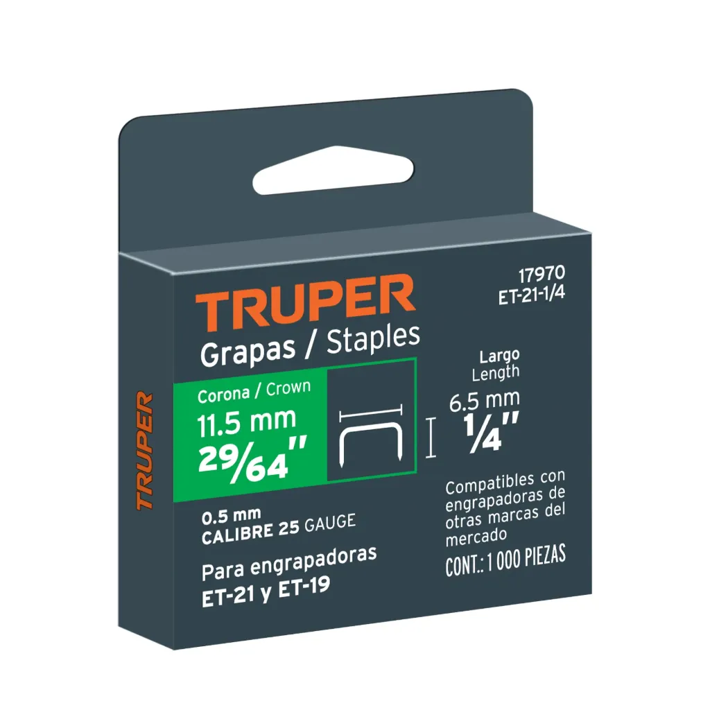 [17970] CAJA CON 1000 GRAPAS 1/4 CORONA 11.4mm TRUPER 17970