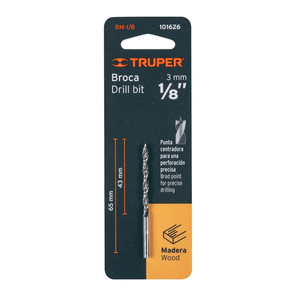 Broca con punta centradora para madera 1/8' Truper 101626