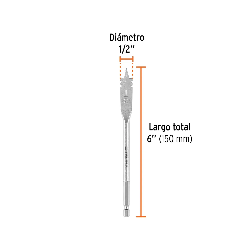 [11372] BROCA PLANA PUNTA TRISCADA 1/2" PARA MADERA, TRUPER 11372
