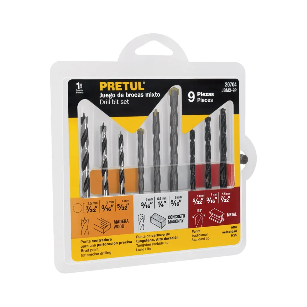 [20704] JUEGO DE BROCA MADERA/METAL/CONCRETO 5/32-5/16" 9PZ PRETUL (TRUPER) 20704